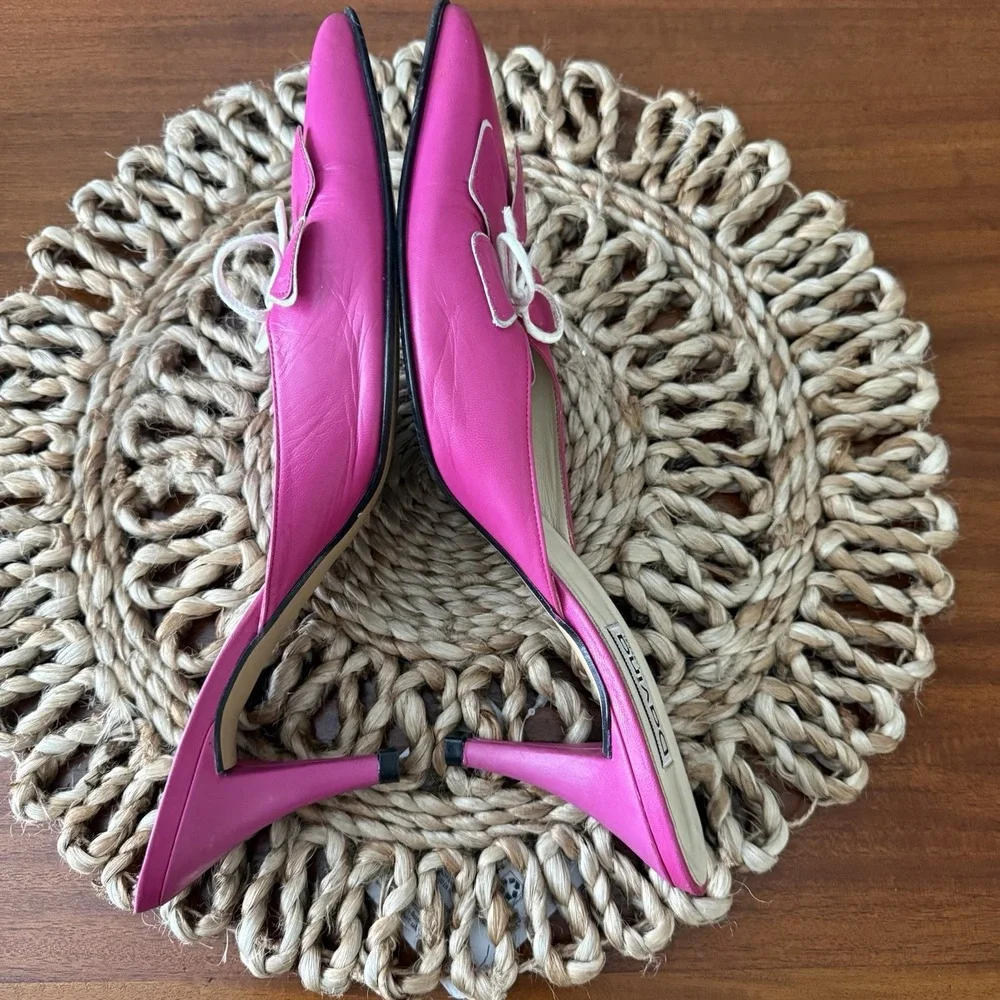 Davina London Hot Pink Leather Sling back Kitten Heel Mules Womens 10 EU 41 - Picture 11 of 16